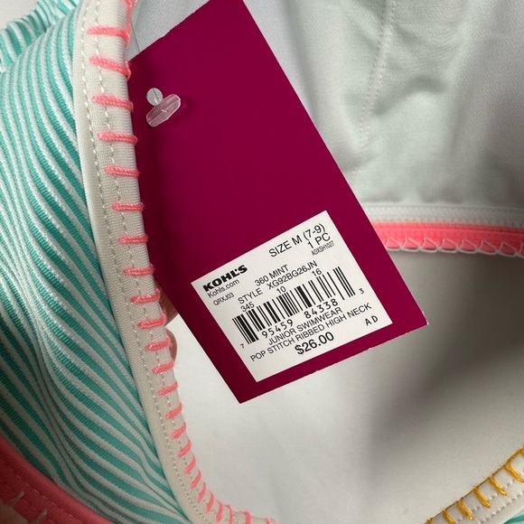 SO Pop Stitch Ribbed High Neck Bikini Swim Top Mint Juniors 7-9 M - Picture 5 of 9